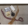 Image 1 : Wrought Iron Candle Holder, Three Vintage Plant Hangers, & Two Vintage Trinket Trays 