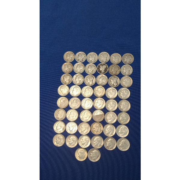 Assorted Years & Mint Marks 90% Silver Mercury Head/Roosevelt Dimes - Face Value: $5.00