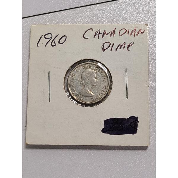 1960 Canadian Dime - 80% Silver - ASW: 0.06 Troy Oz - Mintage: 45,466,835