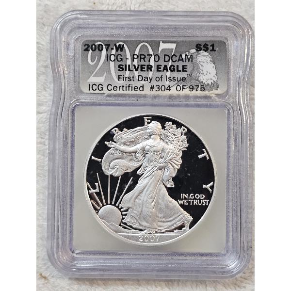 IGC PR70 DCAM "2007-W" American Silver Eagle Dollar 1oz. PROOF Coin