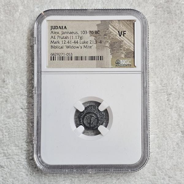 HIGH GRADE RARE! NGC Ancients VF Judaea Alexander Jannaeus 103-76 BC AE Prutah Biblical Widow's Mite