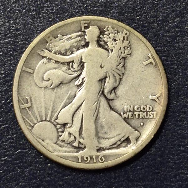 RARE 1916 S  Walking Liberty Half dollar (50c) - Circulated see Pics