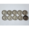 Image 1 : x10 Assorted Years & Mint Marks U.S. 90% Silver Mercury Dimes FV: $1.00
