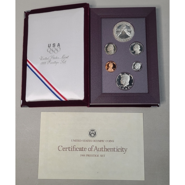 1988-S U.S Mint Prestige Coin Set Featuring U.S Olympic Proof 90% Silver Dollar
