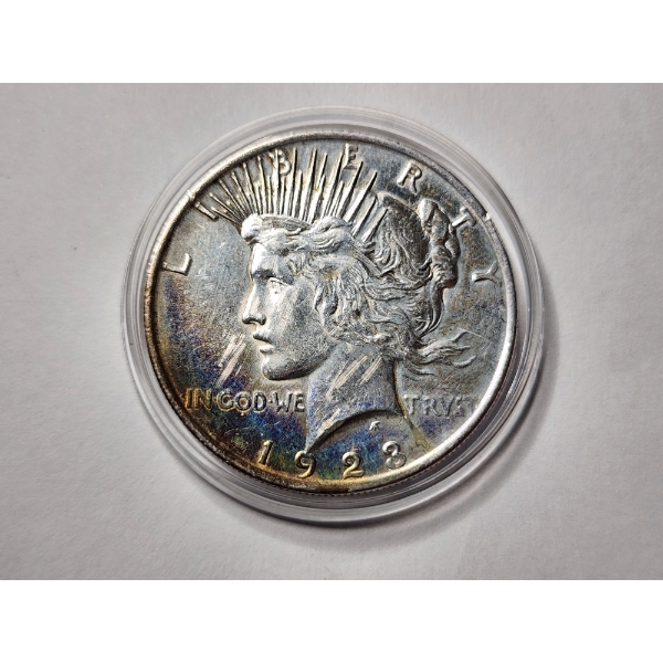 UNITED STATES 1923 SILVER PEACE DOLLAR WITH BRILLIANT SHINE & UNIQUE TONING ~