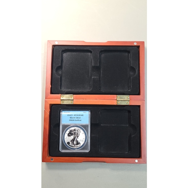 ANACS 2013-W RP70 DCAM 1 Troy Ounce .999 Fine Silver American Eagle In Wooden Storage Box