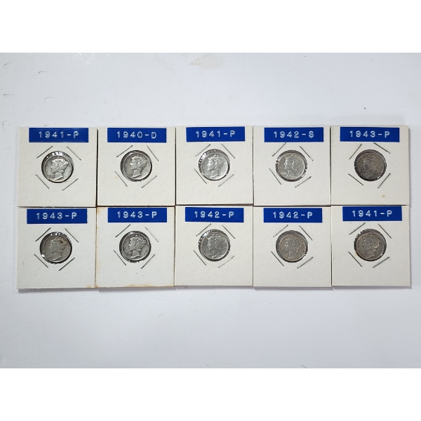 x10 Assorted Years 90% Silver Mercury Dimes FV: $1.00
