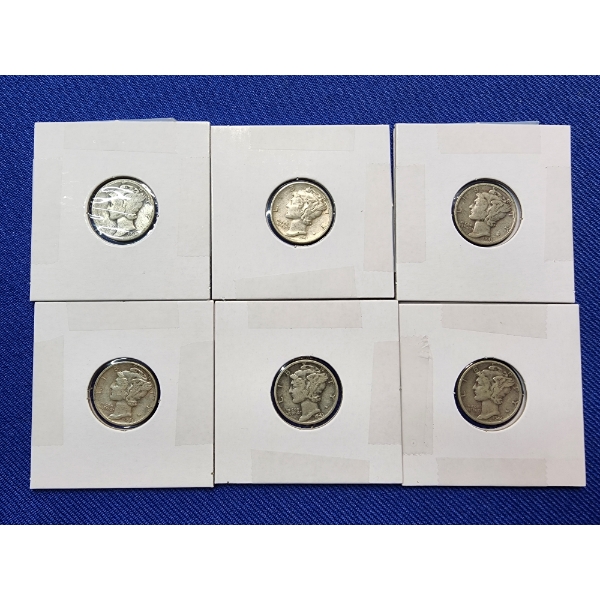 6 Assorted Years Silver Mercury Dimes FV: $0.60