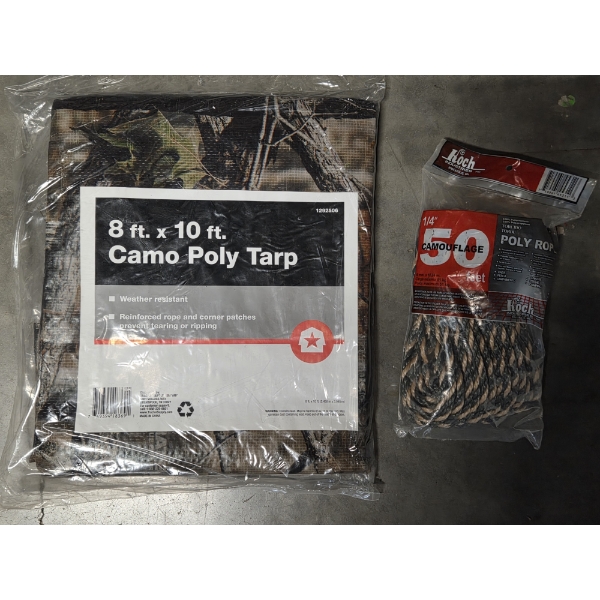 New 8'x10' Camo Tarp & 50ft Camo Poly Rope