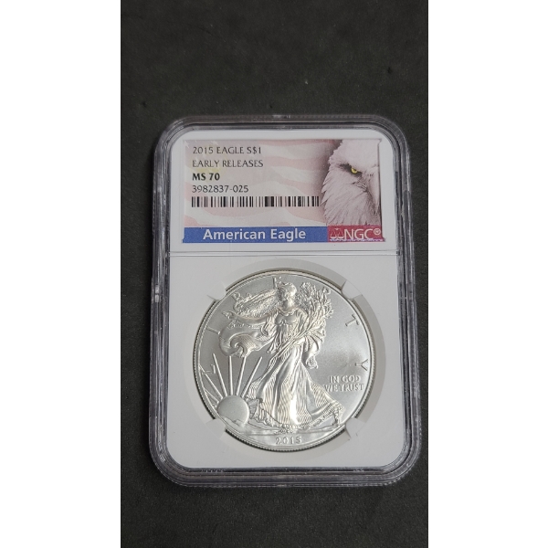 NGC 2015 Early Releases MS 70 .999 1 Oz Fine Silver American Eagle 