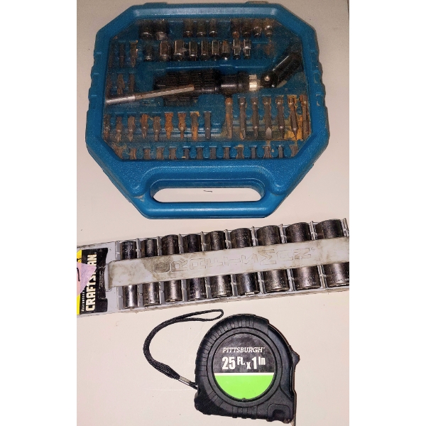 Group Of Sockets, Driver Bits & Tape Measure As Shown