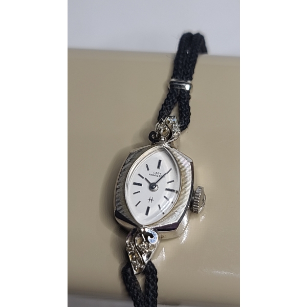 14K White Gold Lady Hamilton Wind Up Wrist Watch With 10K Gold Filled Clasp - Weight: 9.3g