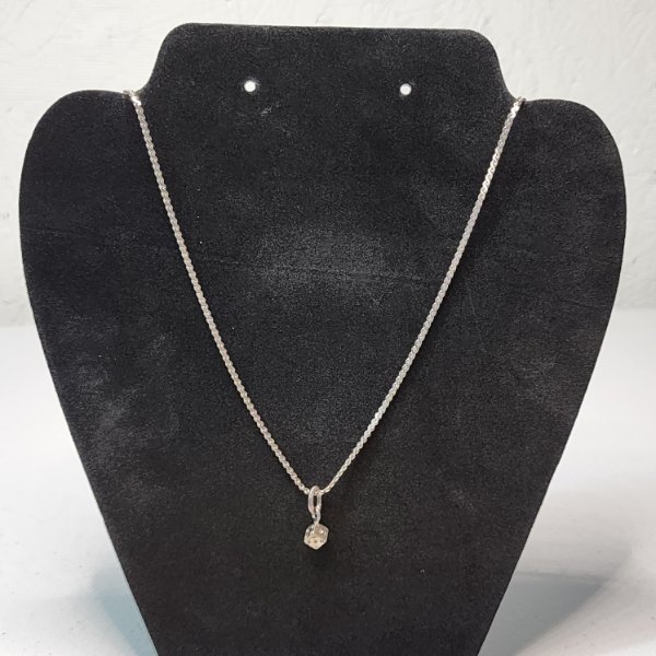 Sterling Silver Necklace with Small Die Pendant - 24in - Total Weight: 9.7g