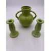 Image 1 : Fiesta Ware Green Glass Items - 3 Items & Candle Sticks (2) 
