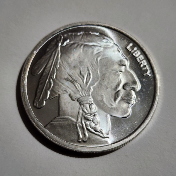 One Troy Ounce .999 Fine Silver Indian Buffalo Round