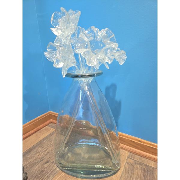 Amazing Delicate Hand Blown 21" Glass Flowers In Vase