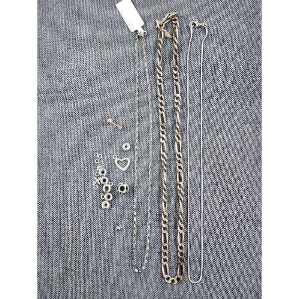 Three Sterling Silver Necklaces With Assorted Sterling Silver Pieces Ft. Pandora Charms ~ 38.4 Grams