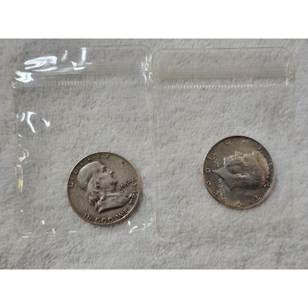 Two United States 90% Silver Half Dollars -- 1954 Franklin & 1964 Kennedy Half Dollars -- $1.00 FV