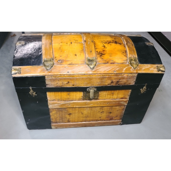 Victorian-Era Dome-Top Steamer Trunk With Leather Handles - 32"x 17" x 20"