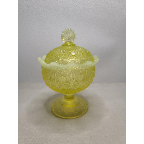 Uranium Glass Candy Dish Standing About 6 Inches Tall - Incredible Condition & Magnificent Glow!