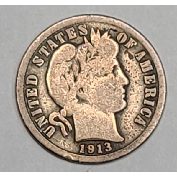 1913 90% Silver Barber Dime 