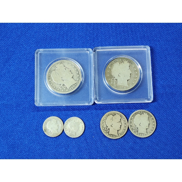 x6 U.S. Barber Coins: Half Dollars, Quarters, Dimes