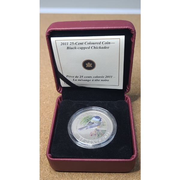 2011 Canadian 25-Cent Colored Black-Capped Chickadee Coin From The Royal Canadian Mint