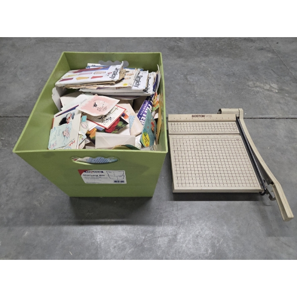Vintage Guillotine Paper Cutter And Large Collection Of Paper Clothes Patterns And Greeting Cards
