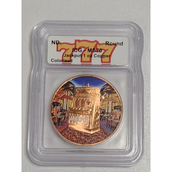 ICG - MS70 Jackpot 1 Oz. Copper Round 777 - Colorized - Graded Coin