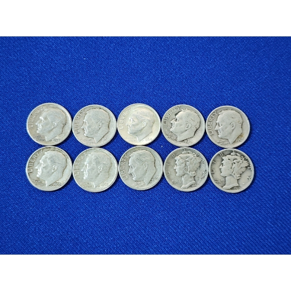 x10 90% Silver Roosevelt and Mercury Dimes FV: $1.00
