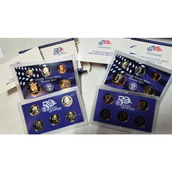 UNITED STATES COINS - 2 Qty - 2002 & 2006 U S MINT PROOF SETS - Includes Year Quarter Series