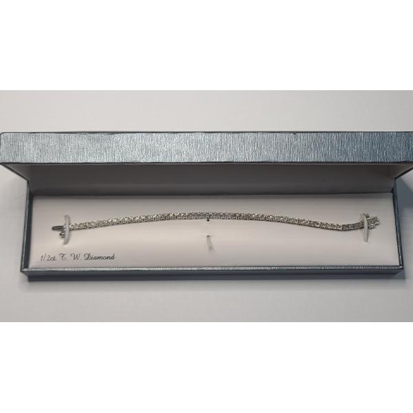 Sterling Silver 7" Tennis Bracelet With 1/2 Ct Diamonds - Weight: 8.3g