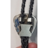 Image 3 : Western Style Leather Bolo Tie With Sterling Silver Hardware & Beautiful Green Stone 