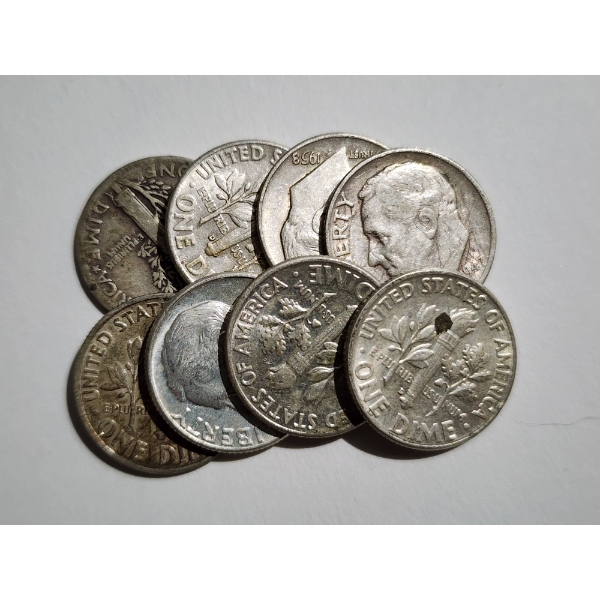 $0.80 Face Value in Assorted 90% Silver United States Dimes ~ 8 Total Dimes!