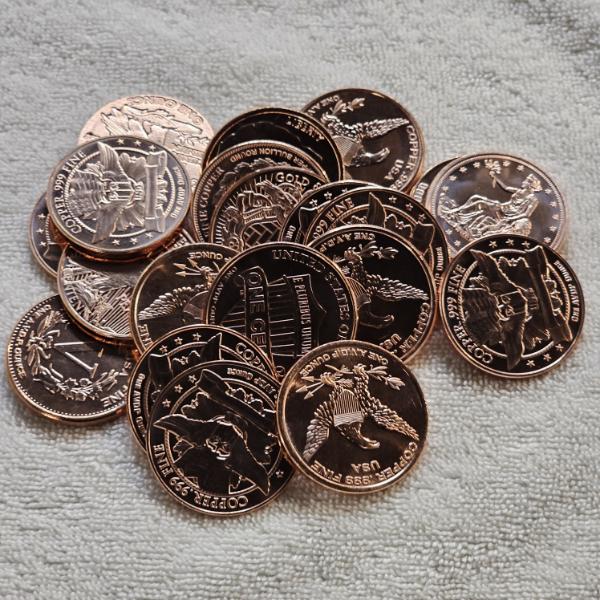 Assortment of 20 Mixed 1 Ounce .999 Pure Copper Bullion Rounds in Protective Storage Tube