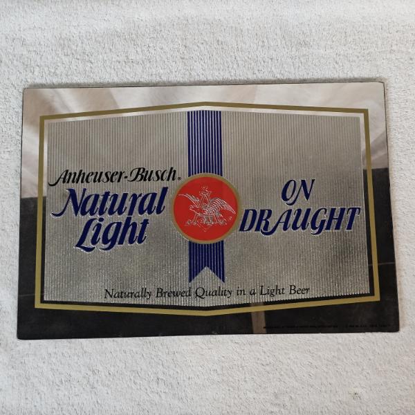 Vintage Anheuser-Busch Natural Light "On Draught" Rectangular Frameless Mirror Sign (16x11")