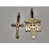 Image 4 : Two 14K Gold Pendants - Cross & "R.N." Caduceus - Total Weight 1.1 Grams