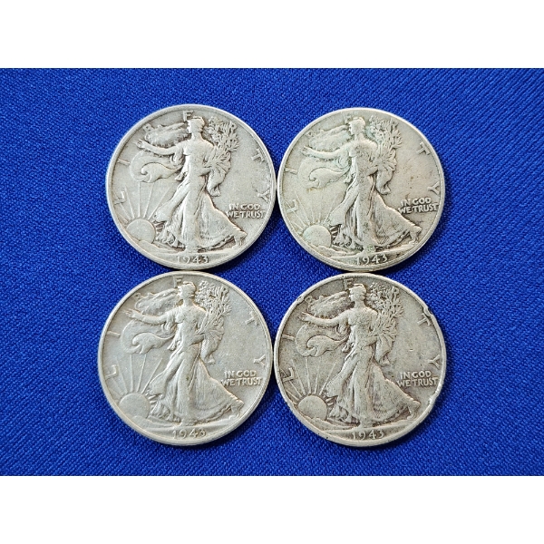 4 - 1943 90% Silver Walking Liberty Half Dollars