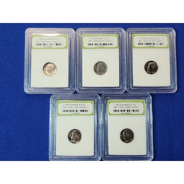 x5 INB Brilliant Uncirculated Roosevelt Dimes, Assorted Years