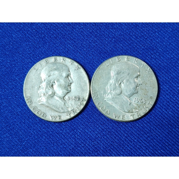 x2 90% Silver Franklin Half Dollars: 1952 and 1963 - FV: $1.00