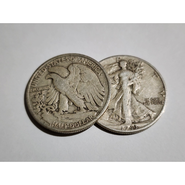 Two Assorted 90% Silver United States Walking Liberty Half Dollars ~ $1.00 Face Value