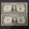 Image 1 : U.S. VINTAGE CURRENCY - 2 PCS - 1957 UNCIRCULATED BLUE SEAL $1 SILVER CERTIFICATES - SEE PICS