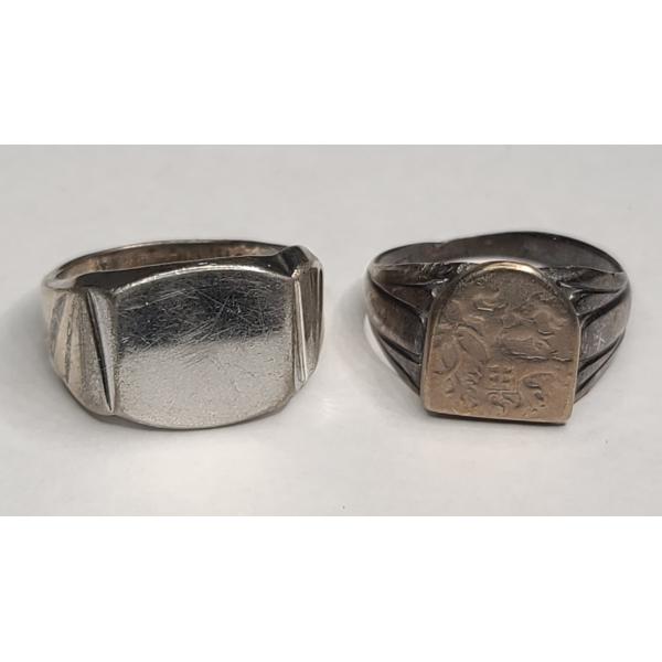 (2) Sterling Silver Men's Signet Rings - Size 11 - Total Weight: 17.0g