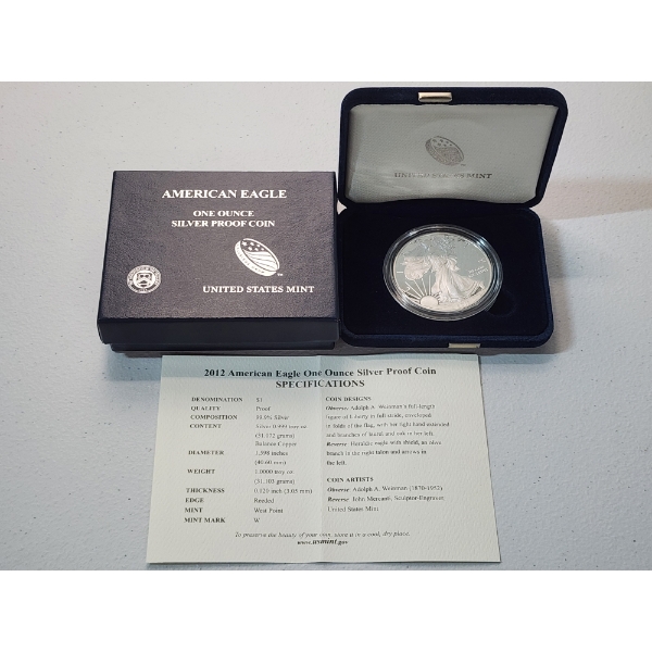 2012-W American Eagle 1 oz .999 Fine Silver Proof Coin with Box and CoA