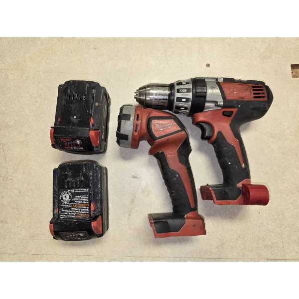 Milwaukee 1/2" Hammer Drill, Flashlight and 2 Batteries