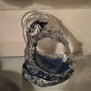 Image 1 : Clear & Blue Crystal Wave Art Glass Sculpture 10 x 11 Overall - Excellent Condition