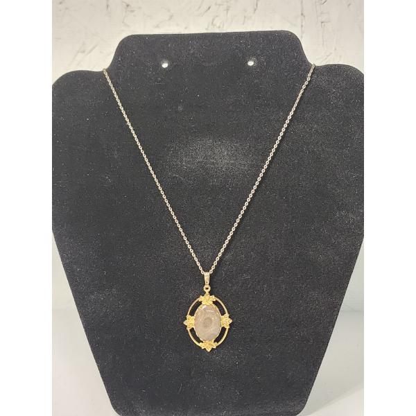 Gold-Tone 18in Fashion Necklace with Large Stone Pendant