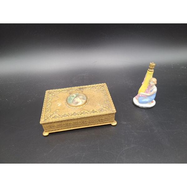 Vintage Jewelry Trinket Box with Photo of a Woman Apollo Made in U.S.A. - Vintage Perfume Bottle