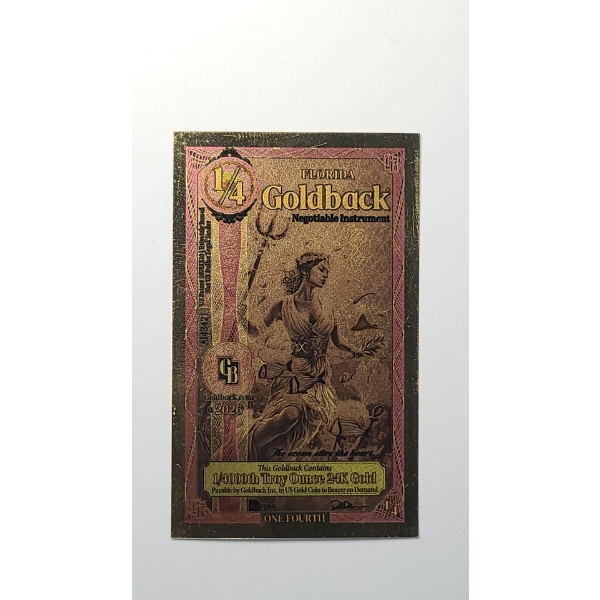 2026 Florida 1/4 Goldback *Alpha Series* Pax 1/4000oz 24K Gold Foil Note - Serial A143421
