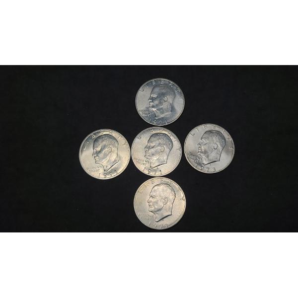 (4) 1971-S Eisenhower 40% Silver Dollars & (1) 1973-S Eisenhower 40% Silver Dollar - Face Value: $5